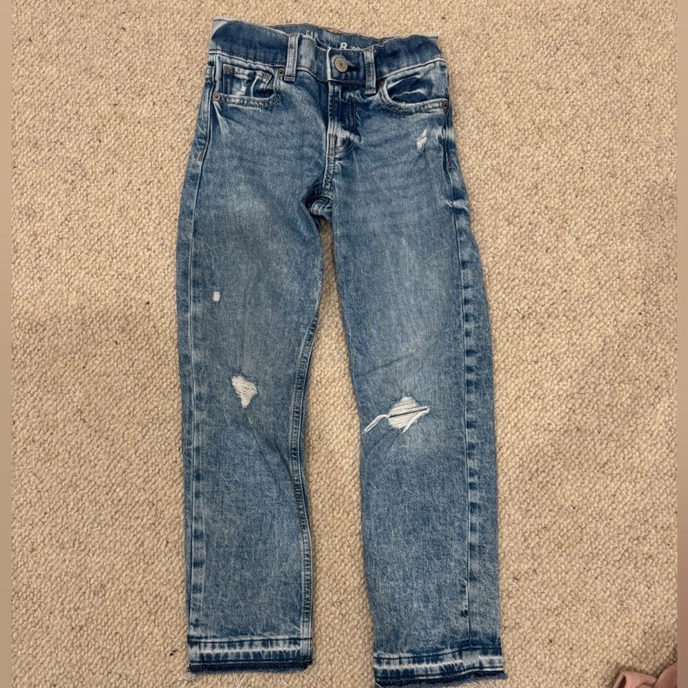 GAP Girl’s Straight Leg Jeans in Distressed Blue - adjustable waist